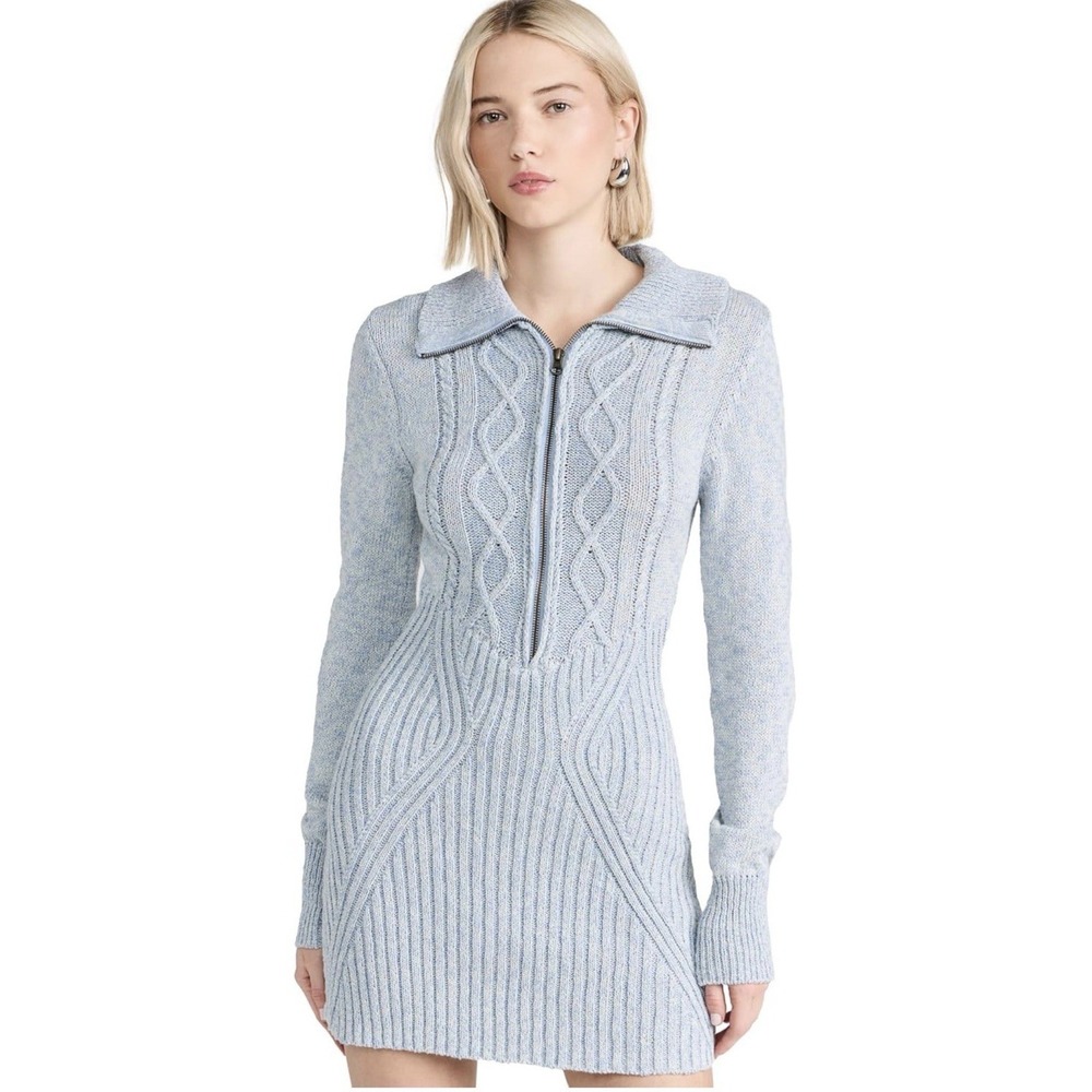 Free People Women's Tan Knitted Zip Up‎ Bodycon Mont Blanc Mini Sweater Dress L